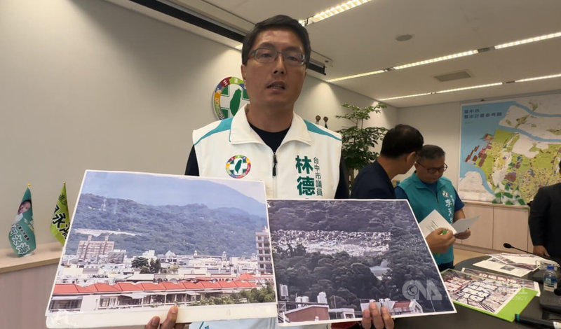 民進黨台中市議員林德宇2日指出,大里掩埋場垃圾嚴重堆置,車子行經74號快速道路,遠眺都能看見半山腰垃圾場。中央社記者趙麗妍攝 114年9月2日