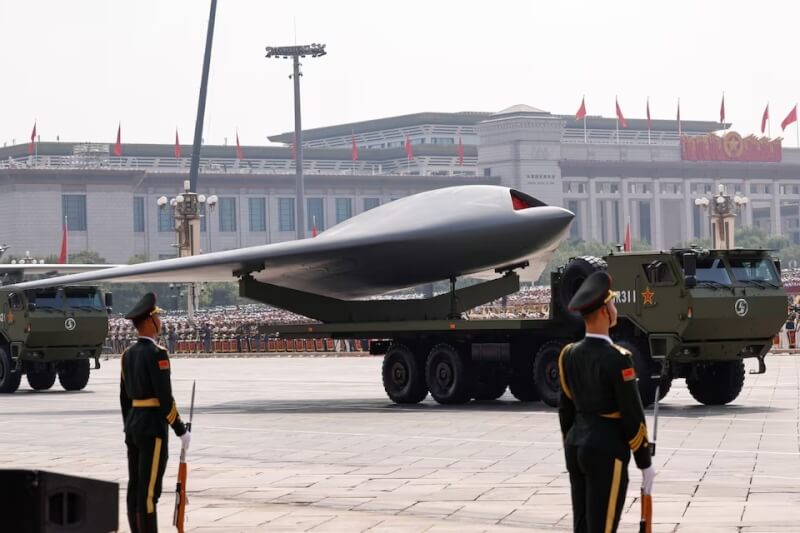 中國3日舉行九三閱兵,圖為無人機。(路透社)