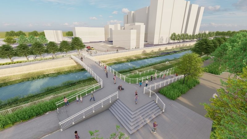 橫跨高雄市鳳山溪的「大東公園橫跨鳳山溪人行景觀橋工程」近期已動工，預計民國115年底完工。圖為完工模擬示意圖。（高雄市水利局提供）中央社記者蔡孟妤傳真 114年9月4日
