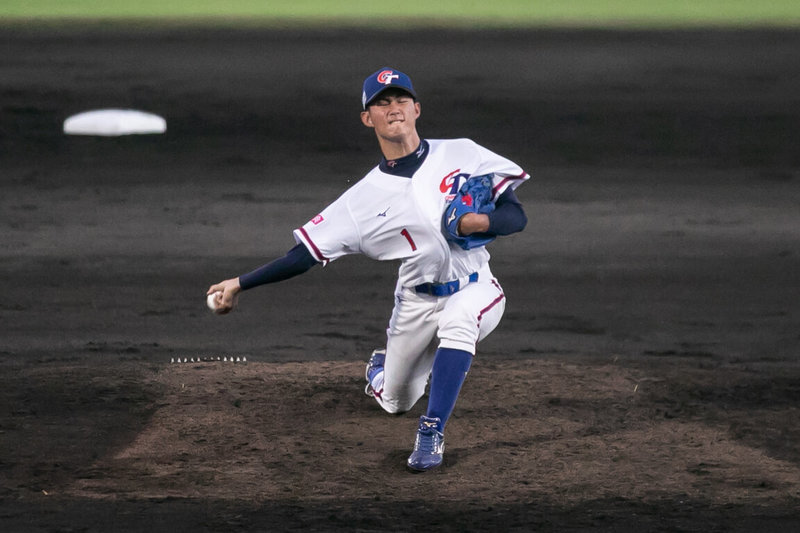 U18世界盃棒球賽台灣7日與巴拿馬交手,台灣隊先發投手「綠島潛水艇」陳世展(圖)5.2局無失分、好投壓制,助隊終場以2比1搶勝。(中華民國棒球協會提供)中央社記者謝靜雯傳真 114年9月7日