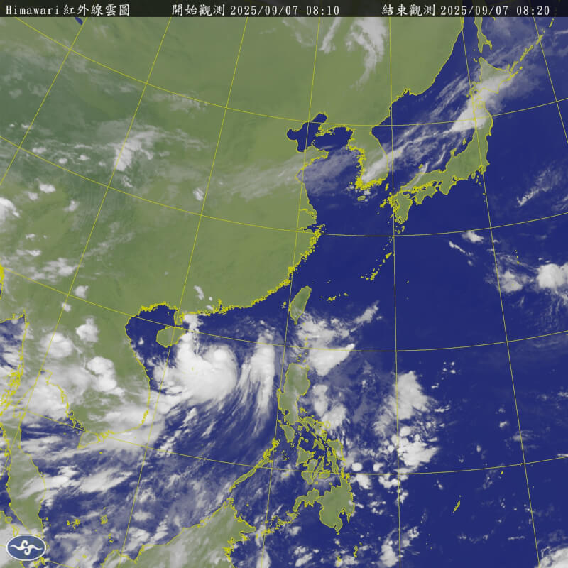氣象專家吳德榮表示,輕颱塔巴在廣東南方海面,台灣各地雲量稍增,受其外圍水氣影響,各地不定時偶有零星飄雨機率。(圖取自中央氣象署網頁cwa.gov.tw)