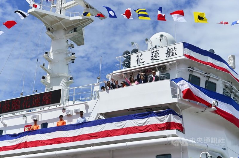 台船承造海巡署艦隊,8日在基隆廠舉辦第4艘「花蓮艦」交艦典禮。中央社記者江明晏攝 114年9月8日