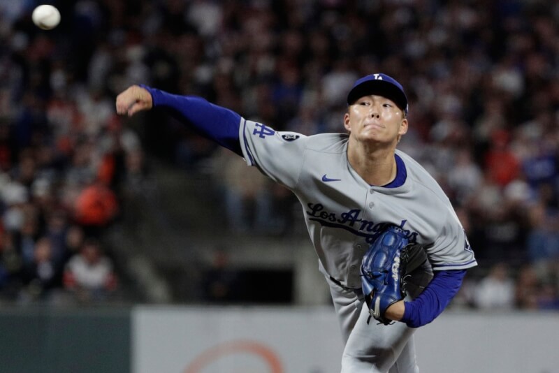 MLB洛杉磯道奇日本籍強投山本由伸12日對舊金山巨人先發7局失1分。（美聯社）