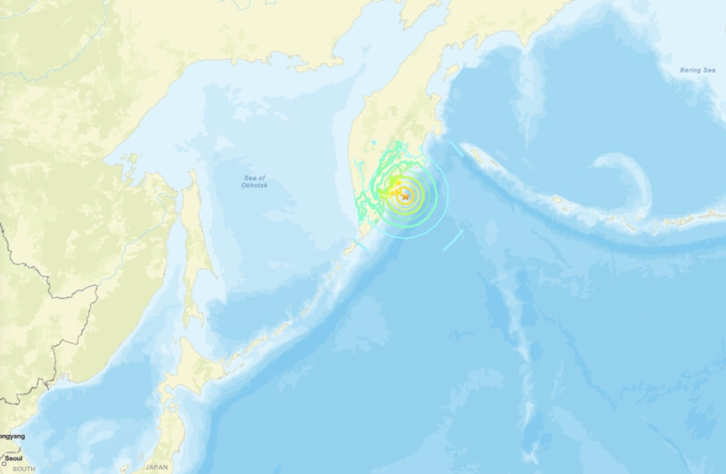 俄羅斯堪察加區域東海岸附近13日發生規模7.1地震。(圖取自美國地質調查所網頁earthquake.usgs.gov)
