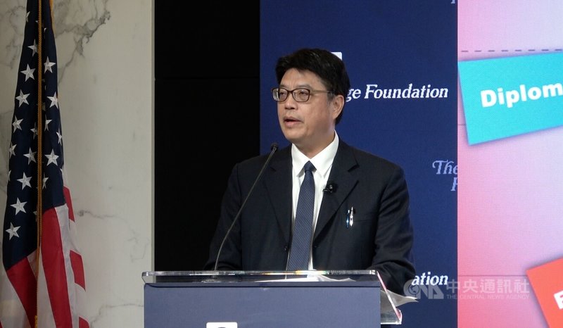 陸委會主委邱垂正12日在華府智庫傳統基金會發表演說表示，若北京武力併台，將引發骨牌效應。中央社記者侯姿瑩華盛頓攝 114年9月13日
