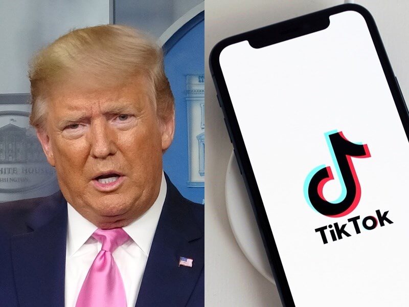 美國總統川普（左）與TikTok。（左圖中央社檔案照片，右圖取自Pixabay圖庫）