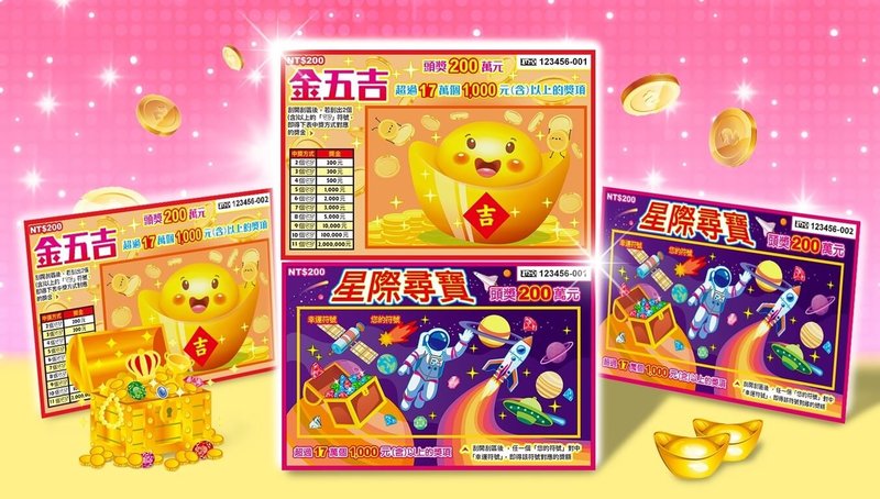 台灣彩券公司16日宣布推出刮刮樂新品「金五吉」與「星際尋寶」。（台灣彩券公司提供）中央社記者呂晏慈傳真　114年9月16日