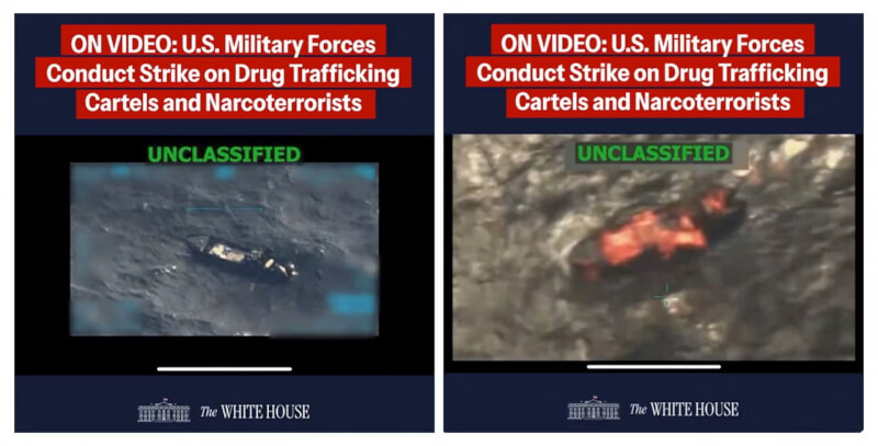 美國總統川普稱美軍對委內瑞拉販毒集團船隻發動攻擊。(The White House/Handout via REUTERS)