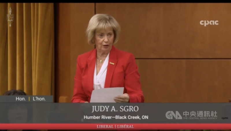 加台國會議員友好協會會長、加國自由黨聯邦眾議員史葛洛（Judy Sgro） 在國會復會次日，為台灣仍被排除在（ICAO）之外，發聲明打抱不平。（畫面取自加拿大有線公共事務頻道CPAC）中央社記者胡玉立多倫多傳真 114年9月17日