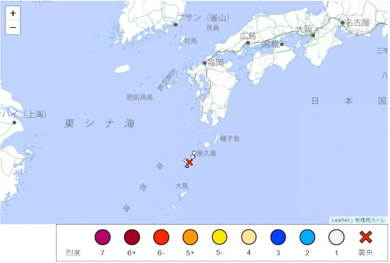 日本鹿兒島縣17日晚間發生規模4.7地震。（圖取自日本氣象廳網頁www.data.jma.go.jp）