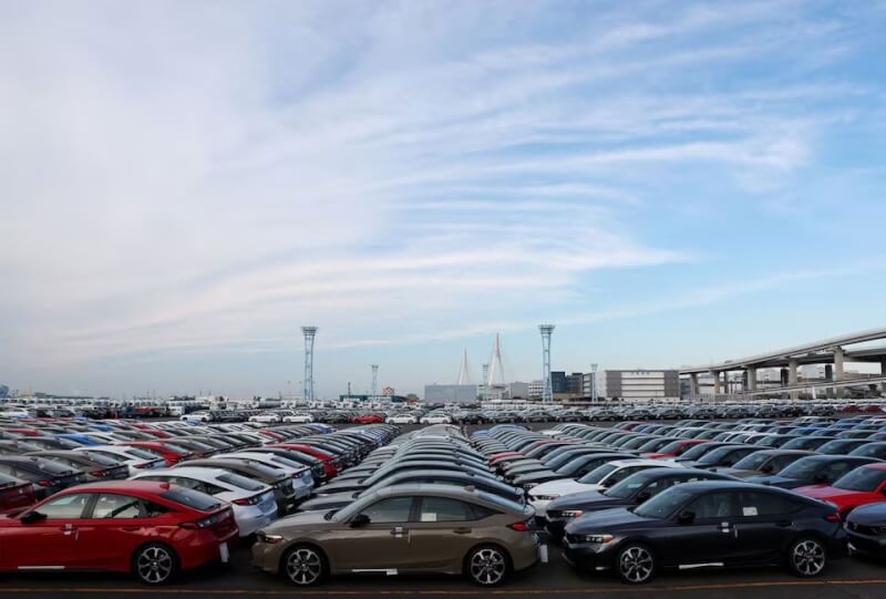 圖為停放在日本橫濱港口的本田汽車。（路透社）