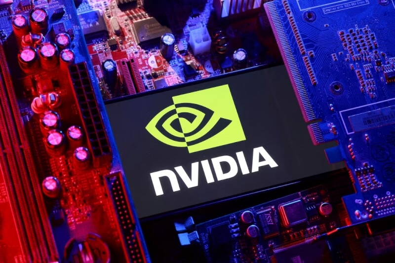 輝達公司宣布將投資英特爾50億美元，雙方協議包括合作開發PC和資料中心晶片的計畫。圖為輝達公司標誌。（路透社）
