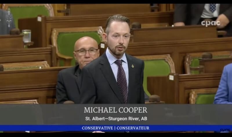 加拿大聯邦眾議員古柏(Michael Cooper)17日在眾院發表聲明,挺台參與國際民航組織(ICAO)第42屆大會。(圖片取自加拿大有線公共事務頻道網頁cpac.ca)中央社記者胡玉立多倫多傳真 114年9月18日