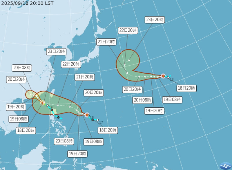 颱風米塔、樺加沙及浣熊路徑潛勢預報。(圖取自氣象署網頁cwa.gov.tw)