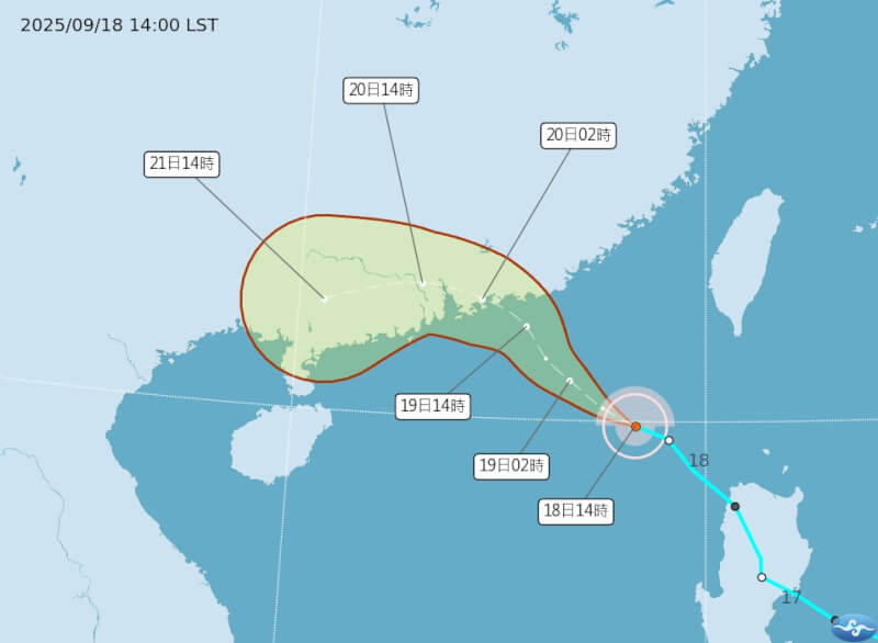 颱風米塔路徑潛勢預報。（圖取自中央氣象署網頁cwa.gov.tw）