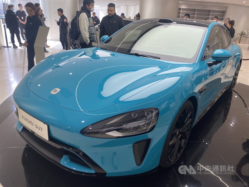 小米SU7電動汽車。(中央社檔案照片)
