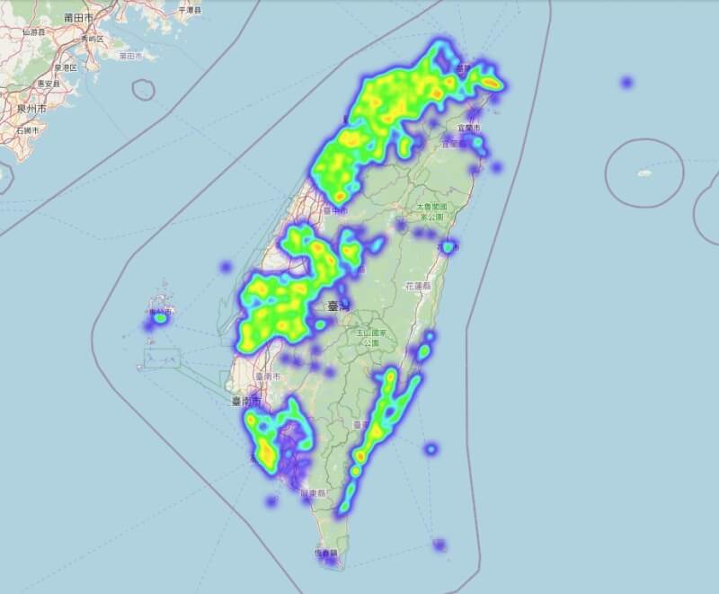 19日下午4時遊蕩犬熱區圖。(圖取自寵物登記管理資訊網頁pet.gov.tw)