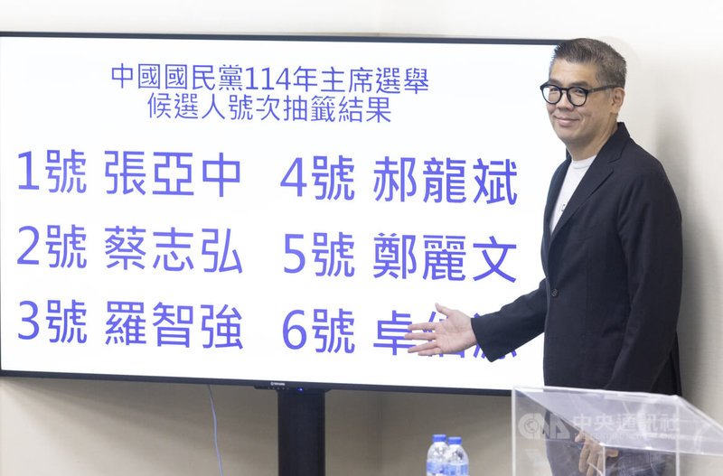 國民黨中央黨部20日上午進行114年主席選舉候選人號次抽籤，國民黨副主席連勝文（圖）於抽籤完畢後向媒體展示抽籤結果。中央社記者趙世勳攝 114年9月20日