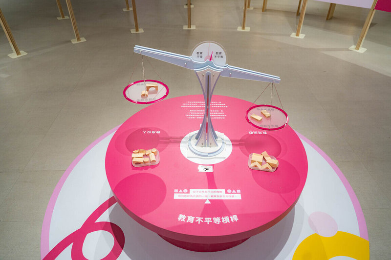 為台灣而教基金會舉辦有感節展覽,在華山1914文化創意產業園區展出,其中「TFT與生態系區」設置教育不平等槓桿,希望大家瞭解高需求地區的現況與面臨的挑戰。(為台灣而教基金會提供)中央社記者許秩維傳真114年9月22日