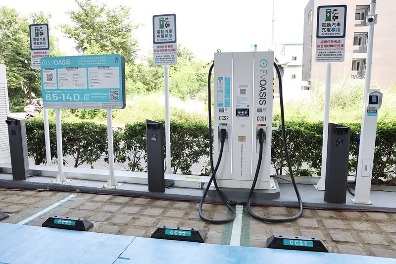 台南市政府爭取交通部經費補助，於7處公有停車場設置電動車快充站，30日正式上線首批6處快充站共18席充電車格。（台南市政府提供）中央社記者楊思瑞台南傳真　114年9月30日