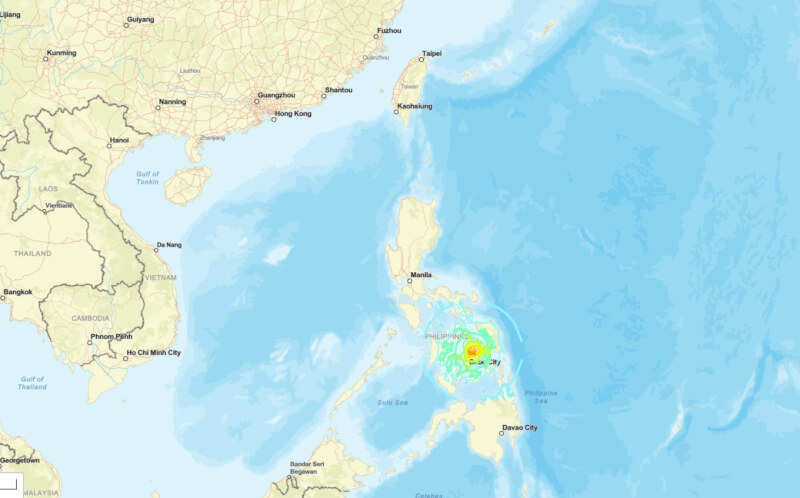 菲律賓中部外海9月30日晚間發生規模6.9地震。(圖取自美國地質調查所網頁usgs.gov)