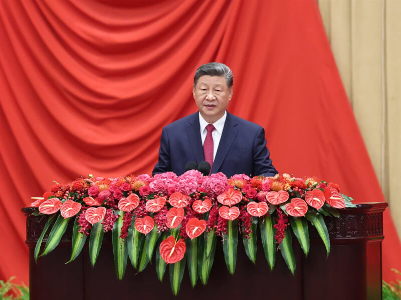 中共總書記習近平9月30日在建政76週年招待會談話。（中新社）