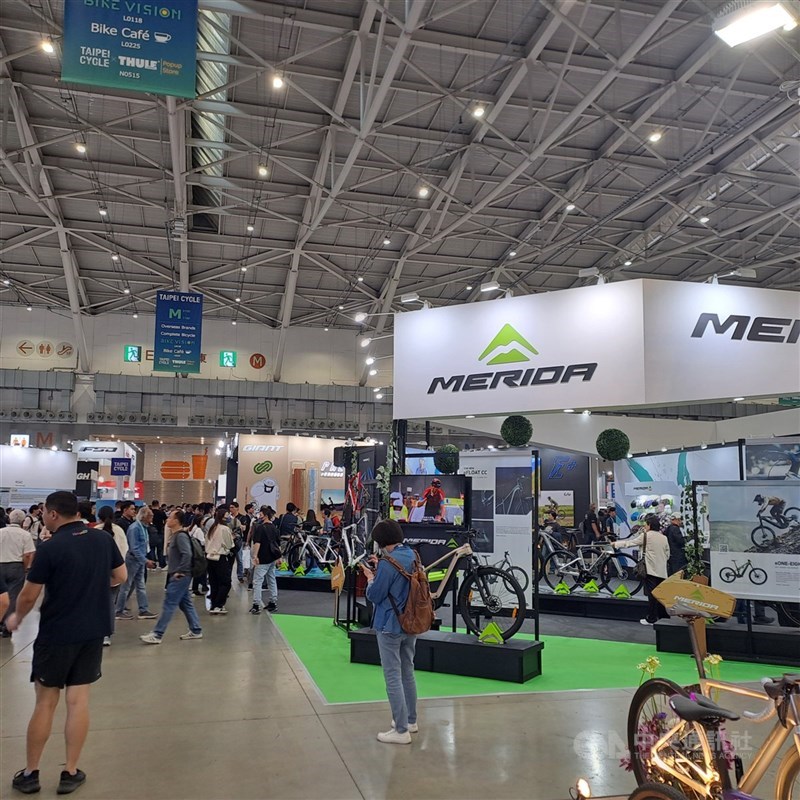圖為2025台北國際自行車展美利達參展攤位。（中央社檔案照片）