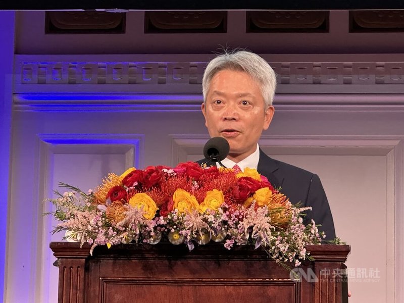 駐紐約辦事處長李志強在國慶酒會中,感謝友邦與志同道合的國家在聯大期間的支持。中央社記者廖漢原紐約攝 114年10月8日