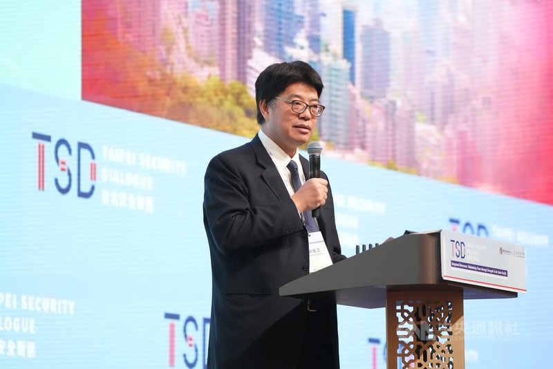 陸委會主委邱垂正8日在「2025台北安全對話」發表閉幕致詞。中央社記者吳書緯攝　114年10月8日