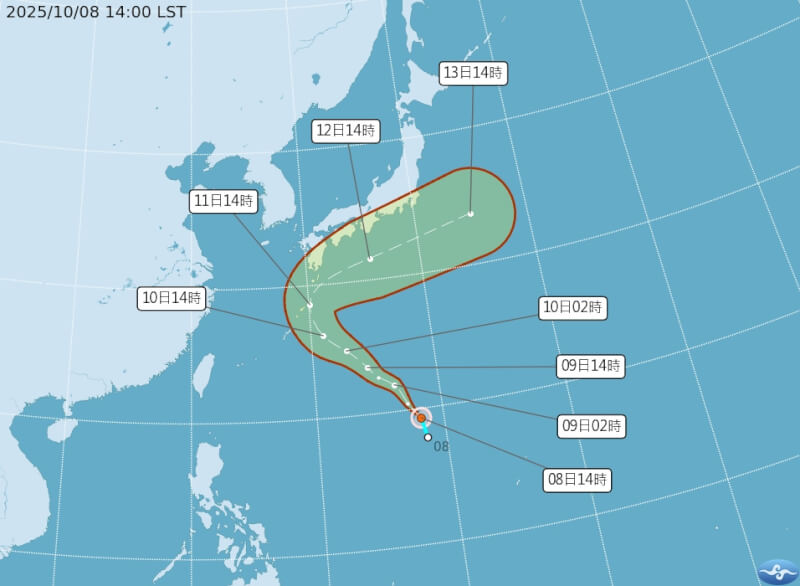 輕度颱風娜克莉路徑潛勢預報。（圖取自氣象署網頁cwa.gov.tw）