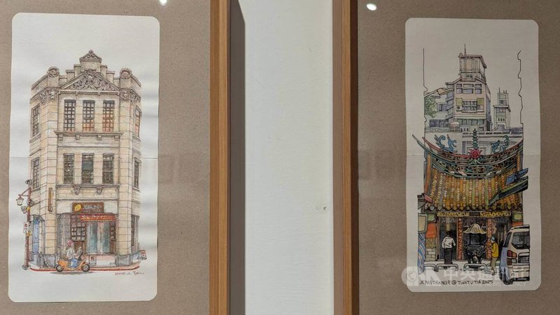 「小本經營–大稻埕七人聯展」即日起在台北迪化半日展出,包含台北霞海城隍廟、大稻埕遊客中心等民眾經常造訪景點,都成了展出作品。中央社記者王寶兒攝 114年10月9日