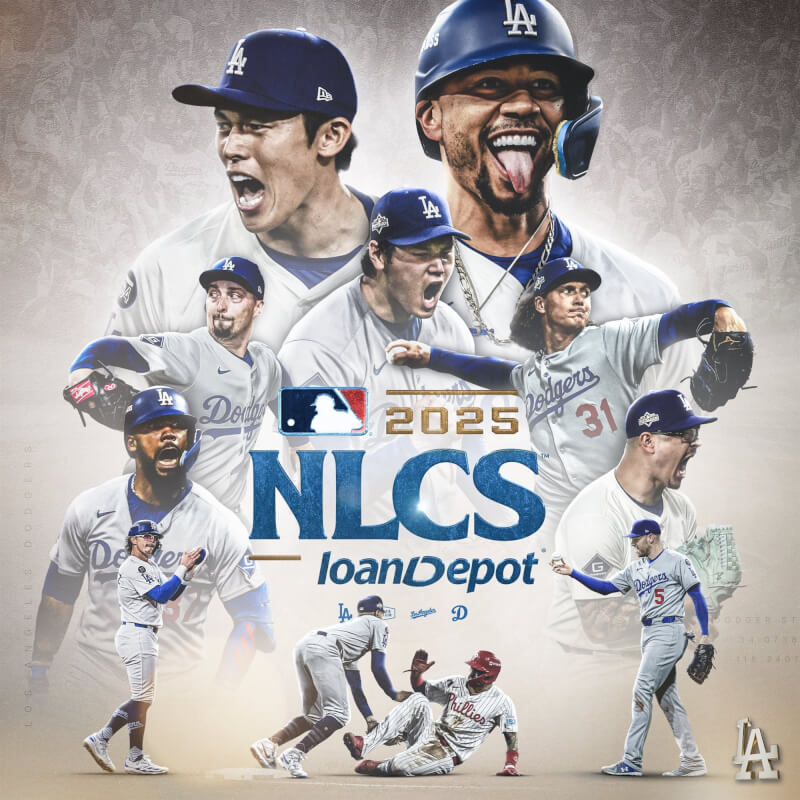 美國職棒大聯盟MLB洛杉磯道奇隊9日擊敗費城費城人隊,晉級國聯冠軍系列賽。(圖取自x.com/dodgers)