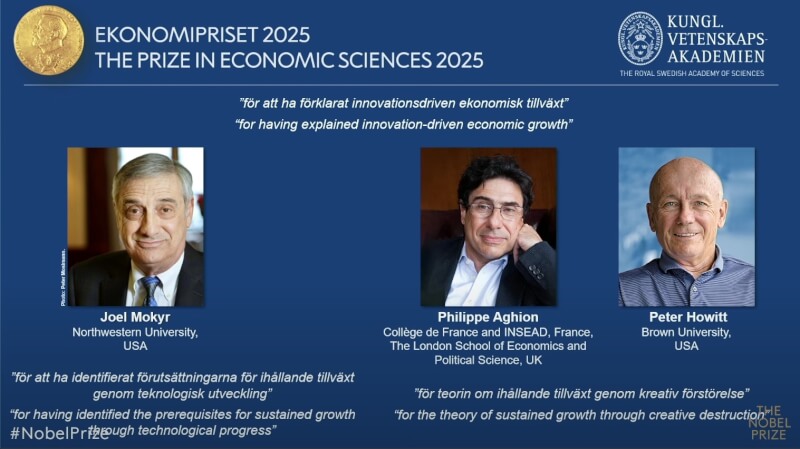 2025年諾貝爾經濟學獎13日出爐，3學者共獲殊榮。（圖取自諾貝爾獎YouTube頻道網頁youtube.com）