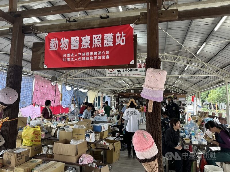 花蓮縣政府攜手相關單位於洪災後在光復糖廠設置動物義診救護站,不過站點7日已撤離,民眾如仍有發現犬貓遺體,可先協助將動物裝袋(箱)後送至公所冰置,後續由縣府人員統一處理。中央社記者李先鳳攝 114年10月15日