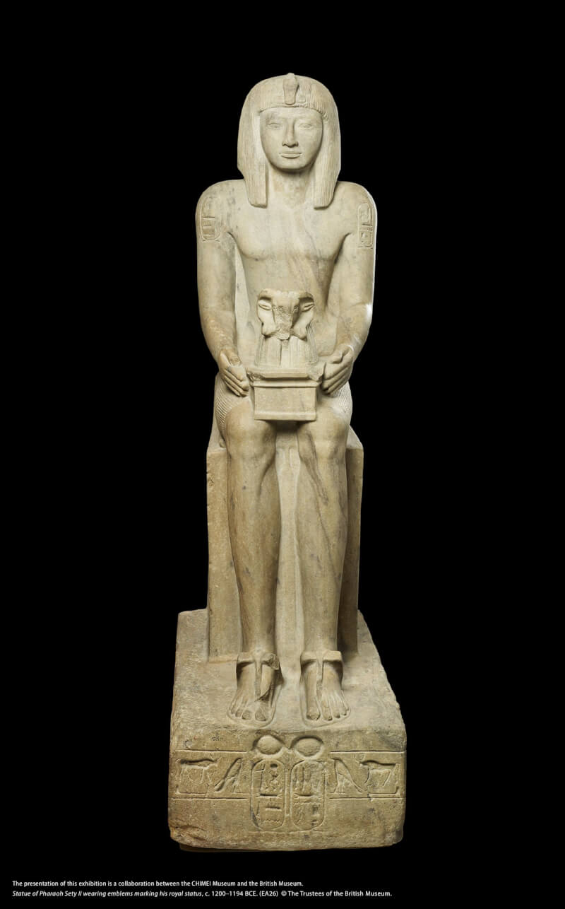 奇美博物館和大英博物館2026年將合作推出「埃及之王：法老」，也是台灣史上最大規模法老文物展，預定2026年1月29日登場；大英博物館保存最完整法老雕像的塞提二世坐像，也將展出。（奇美博物館提供，圖片版權：大英博物館理事會）中央社記者張榮祥台南傳真　114年10月16日