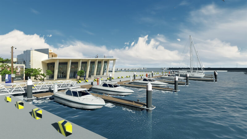 海口漁港遊艇浮動碼頭預計2026年5月完工，除設置船席、水電柱與智慧管理系統外，將導入影像識別、人臉識別及AIS數據，結合智能支付與能源監測系統。（屏東縣政府交通旅遊處提供）中央社記者黃郁菁傳真　114年10月16日