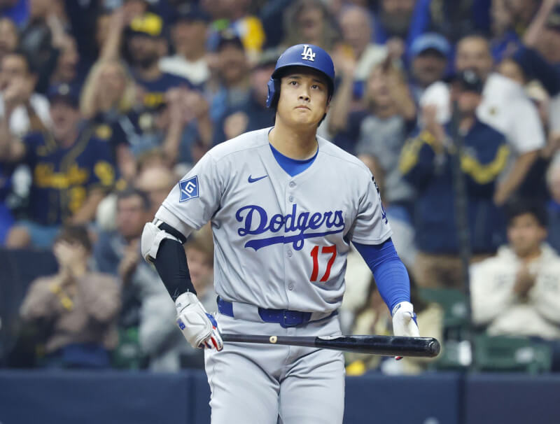MLB洛杉磯道奇隊日籍球星大谷翔平在季後賽打擊低迷。(共同社)