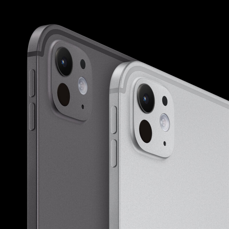 M5版iPad Pro有太空黑色和銀色可選，提供11吋和13吋兩種尺寸。（圖取自蘋果公司網頁apple.com）