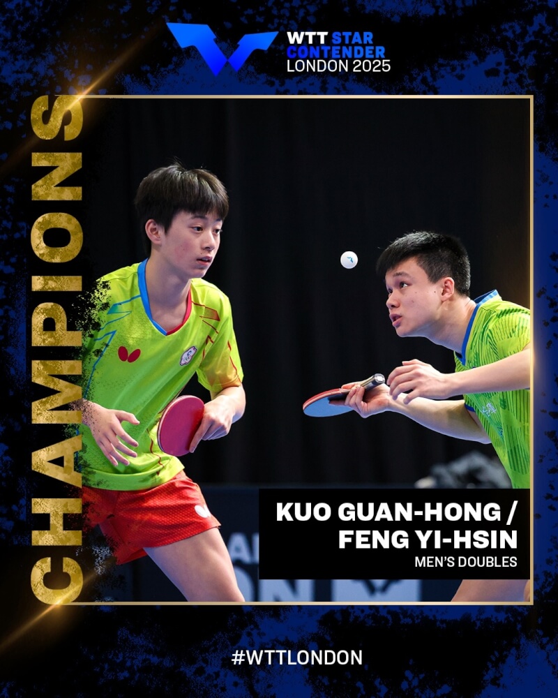 台灣男雙組合馮翊新、郭冠宏26日在WTT倫敦球星挑戰賽奪冠。（圖取自facebook.com/WTT）