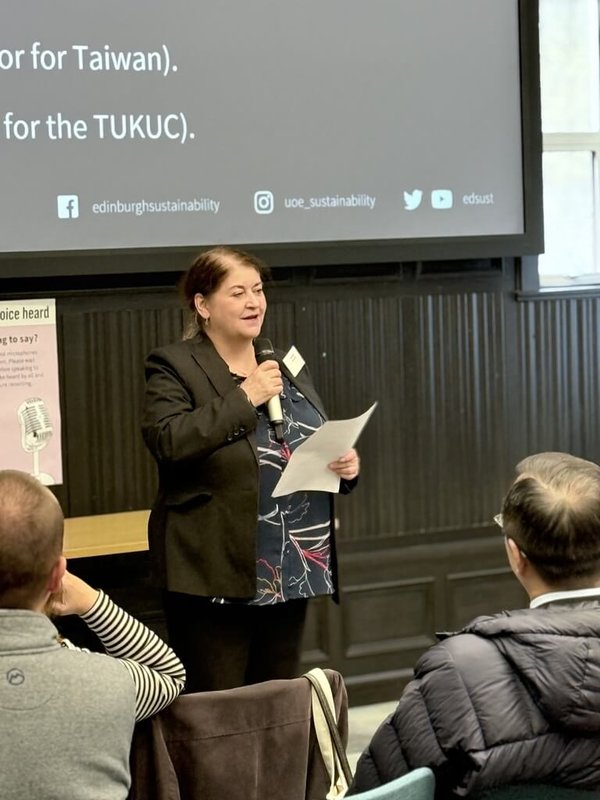 台英大學聯盟年會22日在蘇格蘭愛丁堡大學開幕,英國文化協會台北辦事處處長米納出席致詞。(駐英國代表處教育組提供)中央社記者陳韻聿倫敦傳真 114年10月26日