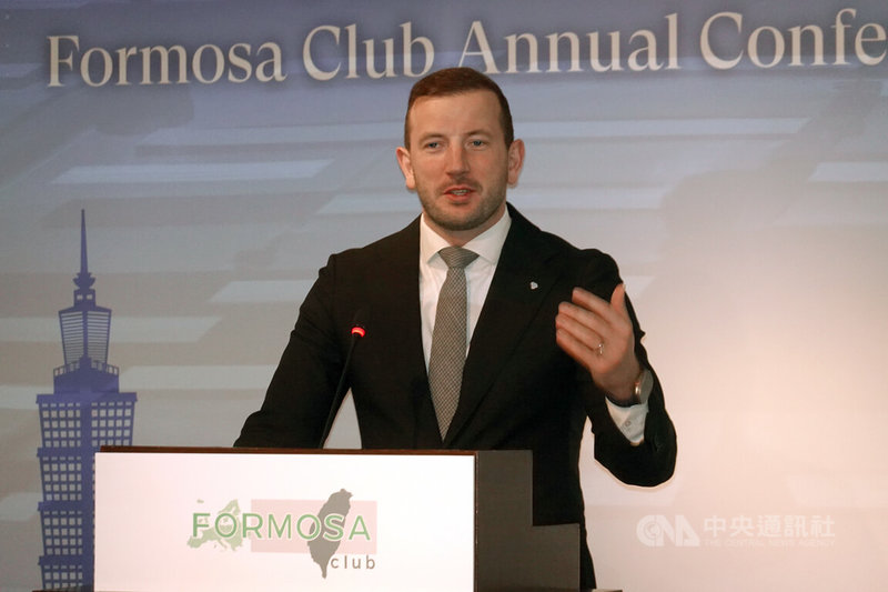 歐洲「福爾摩沙俱樂部」（Formosa Club）舉行台北年會，27日舉行開幕儀式，立陶宛籍歐洲議會議員辛克維丘斯（Virginijus Sinkevicius）致詞。中央社記者楊堯茹攝　114年10月27日