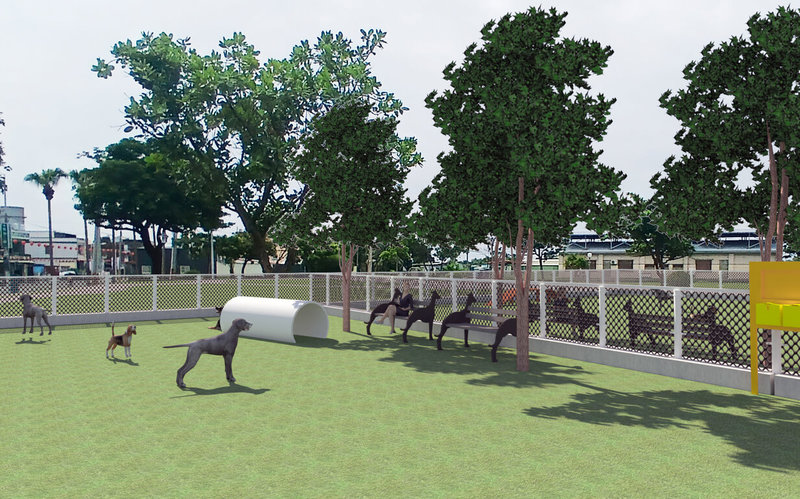 高雄市林園區漁港公園近日啟動全新狗狗活動區設計,預計2026年完工。圖為完工模擬圖。(高雄市工務局提供)中央社記者蔡孟妤傳真 114年10月28日