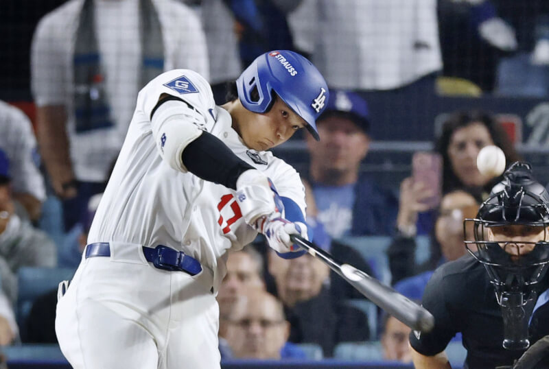 道奇球星大谷翔平第7局開轟。(共同社)