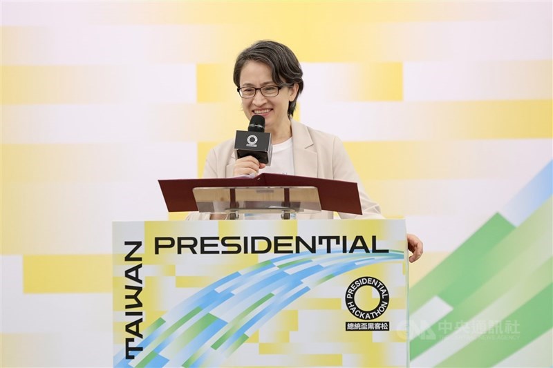 副總統蕭美琴29日到台北國際會議中心,出席2025總統盃黑客松工作坊,為活動致詞。中央社記者王飛華攝 114年10月29日