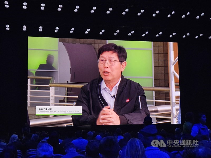 圖為鴻海董事長劉揚偉3月出席輝達（NVIDIA）GTC大會。（中央社檔案照片）