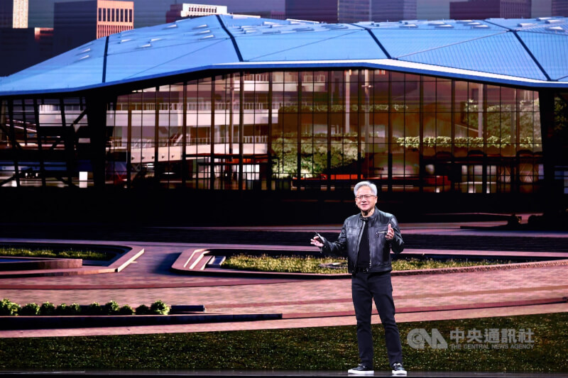 輝達執行長黃仁勳5月在台北國際電腦展的主題演說時宣布,NVIDIA Constellation將落腳台北北投士林。(中央社檔案照片)