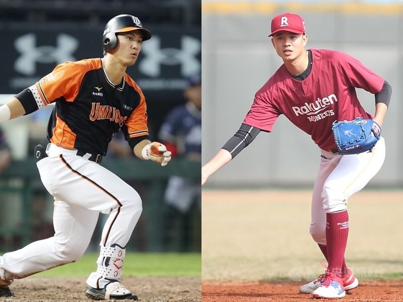 中職聯盟公布年資符合自由球員(FA)資格的名單,共有21人列為A級寫下新高,其中以樂天桃猿黃子鵬(右)、統一獅蘇智傑(左)未來動向最受矚目。(中央社檔案照片)