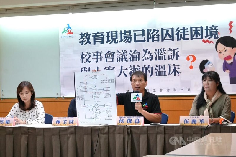 教育團體頻頻呼籲政府正視「校園濫訴」的問題，教育部長鄭英耀承諾年底前修法。全教總30日召開記者會，建議除不受理匿名檢舉案之外，不涉解聘的案件應回歸考核辦法處理。中央社記者陳至中台北攝　114年10月30日