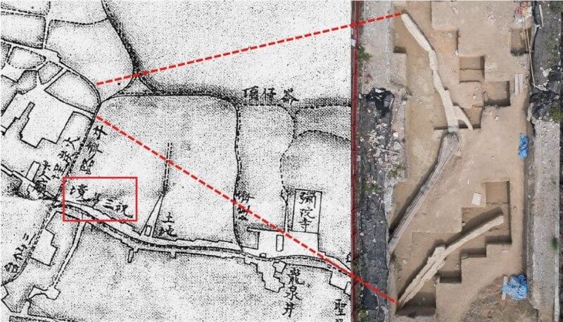 遺構、祝三多境與1875年的「臺灣府城街道全圖」對照圖。(圖取自台南市文化資產管理處網頁tmach-culture.tainan.gov.tw)