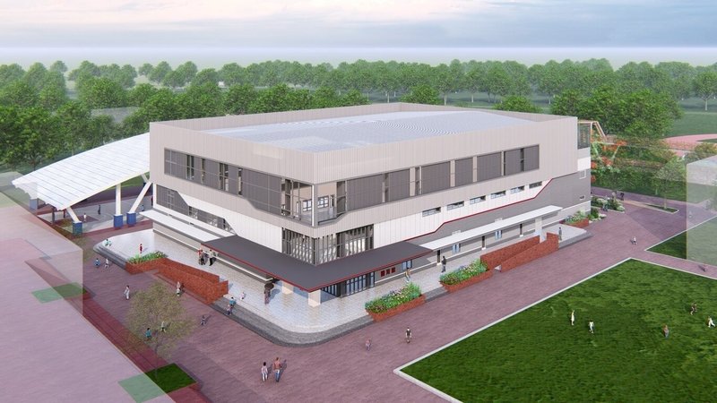 屏東縣恆春國中新建體育館工程30日開工動土,為3層樓建物,提供籃球、羽球及排球運動場地。圖為完工模擬圖。(屏東縣政府提供)中央社記者黃郁菁傳真 114年10月30日